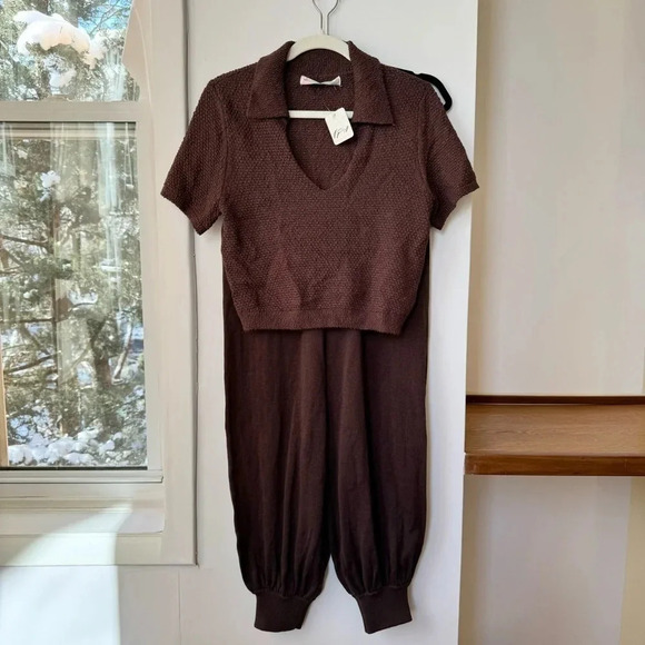 NWT Free People Nolan Sweater Set Matching Two Piece Pants Set Brown Small - Picture 4 of 15
